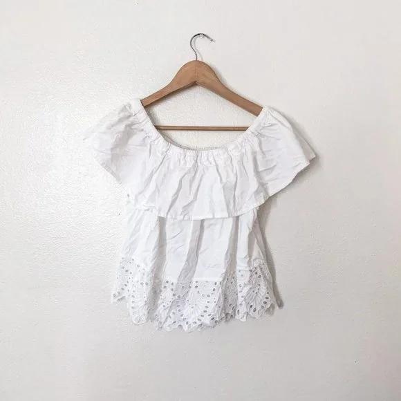 Madewell White Balcony Eyelet Ruffle Cold Shoulder Blouse - Picture 6 of 7
